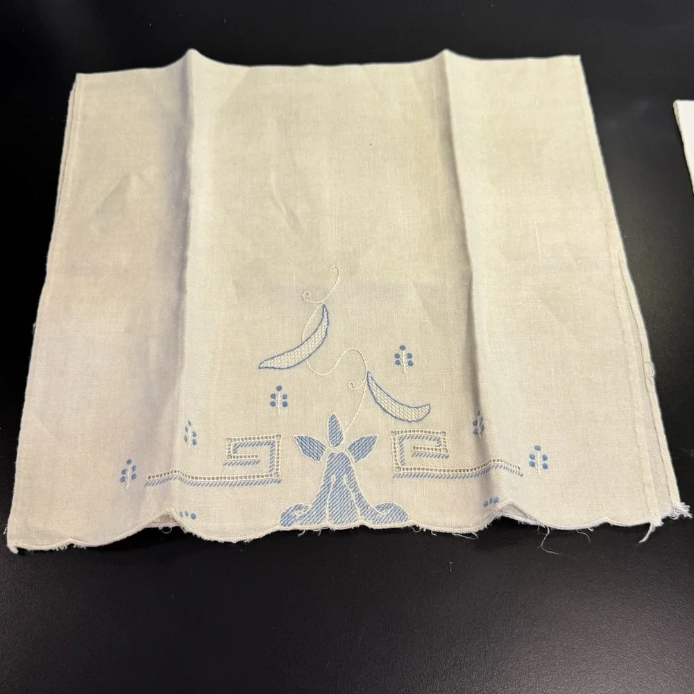 5 Piece Lot‎ Linen Handkerchief Tea Towel Pillowcase Cutwork Lace Handmade